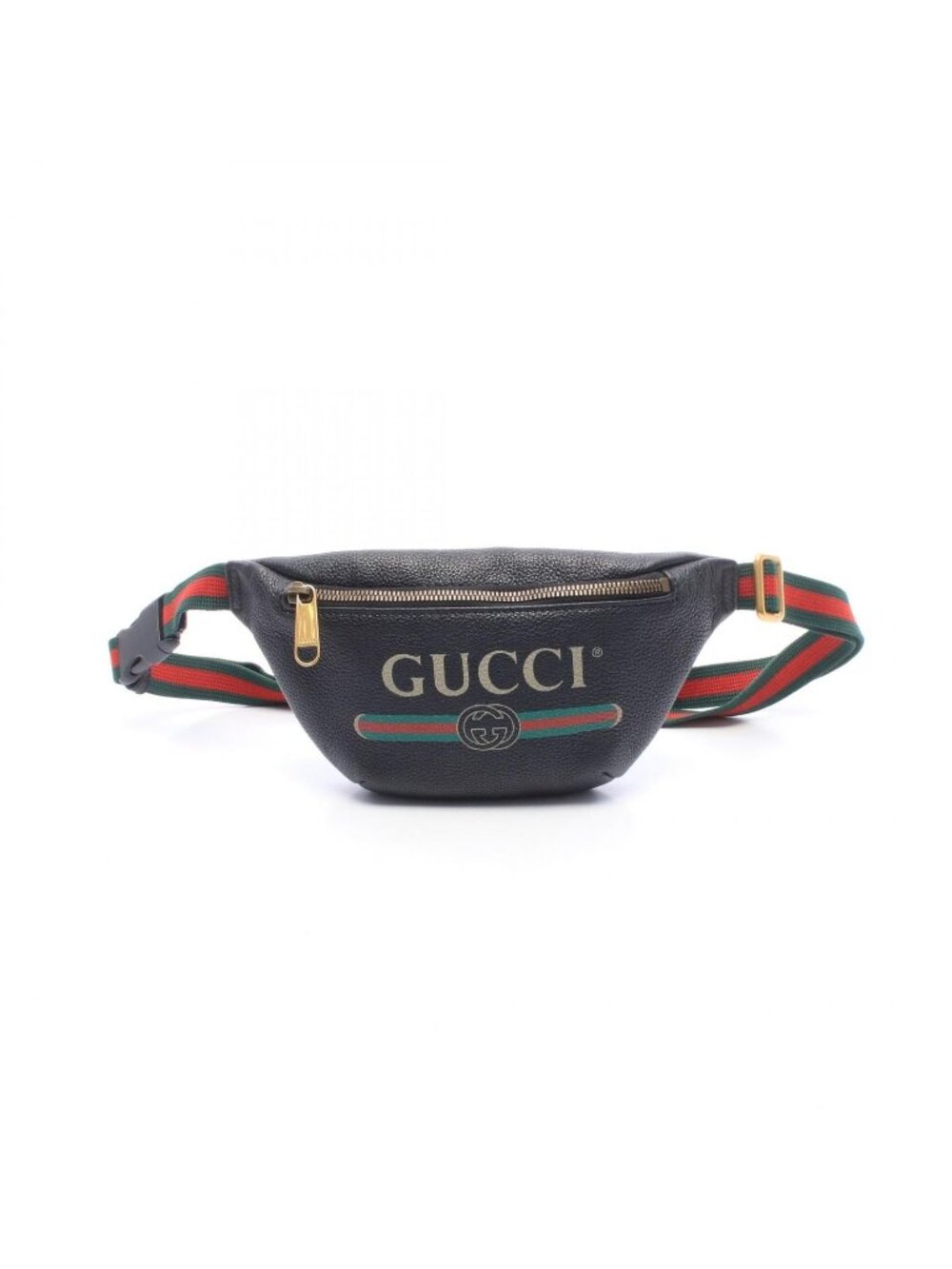 Gucci Waist Bag Logo Print Small Black Green Red Leather